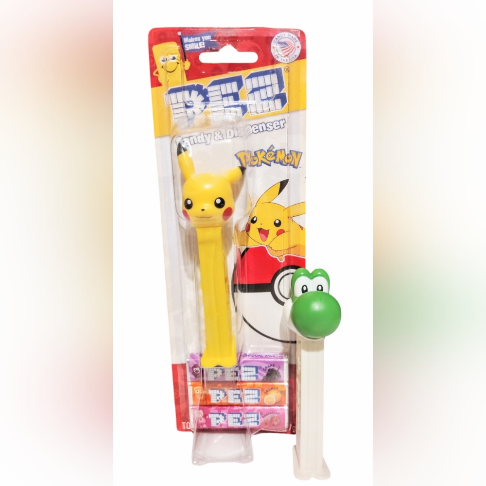 Pez Pikachu And Yoshi Candy Dispensers, With Pikachu Plush And Pokemon Book